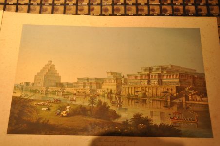 Reconstructie van de stad Nineveh volgens archeoloog Austen Henry Layard (1817-1894).