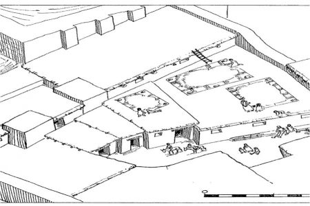 Al rond 700 v. Chr. werd het (waarschijnlijk) Ellipiaanse fort Baba-Jan verlaten, waarna (waarschijnlijk) Medische herders er hun intrek namen. Hierboven een reconstructie van Baba-Jan met de geïmproviseerde dunne muurtjes die de herders hadden aangebracht. 
