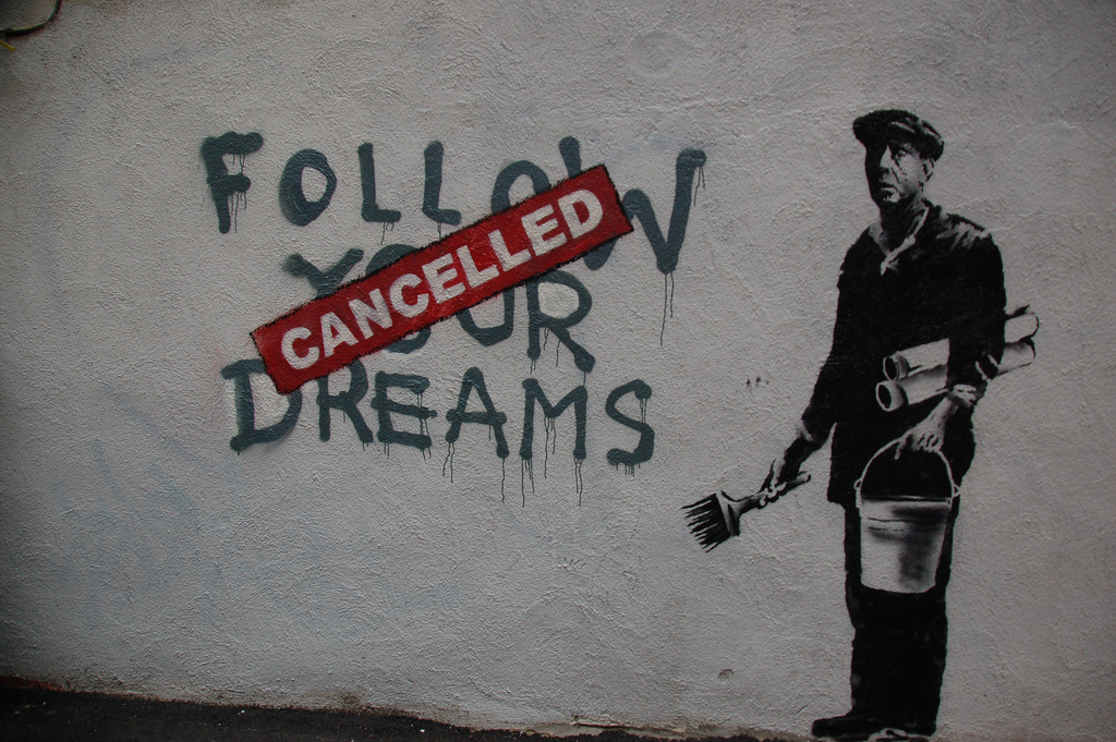 cc Flickr Chris Devers photostream Banksy in Boston F̶O̶L̶L̶O̶W̶ ̶Y̶O̶U̶R̶ ̶D̶R̶E̶A̶M̶S̶ CANCELLED, Essex St, Chinatown, Boston