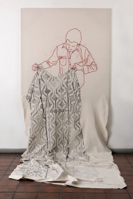 Cristiàn Velasco, País Soñado (Country Dream), 2013, embroidery on cotton, 500 x 150 cm. Photo Cristiàn Velasco