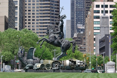 cc Flickr Al_HikesAZ photostream United Nations - sculpture - Good Defeats Evil - St. George and the Dragon