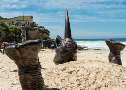 Flickr CC BY-ND 2.0 Franz Venhaus 161025 Bondi Sculptures 6994.jpg Gillie and Marc Schattner Buried Rhino