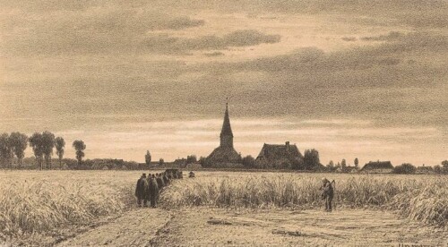 Jacob Jan van der Maaten (1820-1879): begrafenis door het korenveld over een dodenweg (publiek domein).