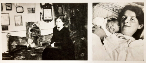 Worpswede Paula Modersohn-Becker l. in atelier Brünjeshof (1905) en r. geboorte van haar dochter Tille (1907) © foto Wilma_Lankhorst